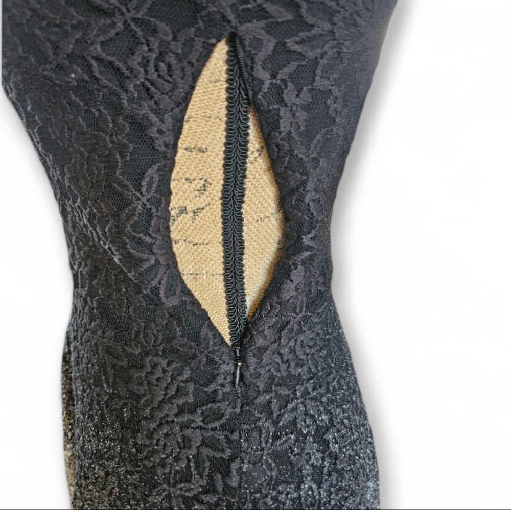 Free People Silver Foiled Ombre Black/Silver Lace Sleeveless Mini Dress, Size XS - Picture 9 of 10